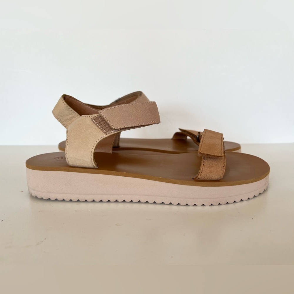 Madewell The Maggie Leather Strap Platform Sandals Colorblock Sandstone Tan, 8.5 - Picture 2 of 12